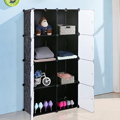 Songmics Regalsystem Aufbewahrung Badregale Kleiderschrank Schuhregal Sideboard Kommode Kapazität 450L Schwarz 112 x 112 x 37 cm LPC116 - 3