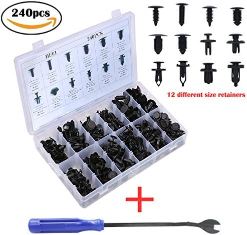 EEFUN 240 Pcs Car Push Retainer Kit, Universal Auto Black Nylon Clips Plastic Rivet, Clip Panel Body Interior Assortment Set with Free Fastener Remover