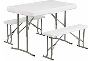 Durabull Folding Table & Bench Set -Seats 4. Adjustable for Adults & Children. Indoor & Outdoor. Fold Up for Picnic, Camping, BBQ, Patio, Garden, Event, Function & Party. No Assembly. Foldaway & Store
