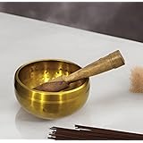 Purpledip Hammered Bell Metal Singing Bowl: Tibetan Buddhist Musical Instrument for Meditation Prayers, Golden, 4 Inches (10686): 