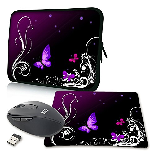 PEDEA Design Schutzhülle Notebook Tasche bis 17,3 Zoll (43,9cm) mit Mauspad und schnurloser Maus, Purple Butterfly