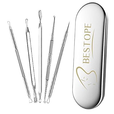 BESTOPE Blackhead Remover Kits Extracteur Point Noir Tire Comédon Professional Retirer Anti Enlever Point Noir Point Noir Acné Traitement 5pics Acier Inoxydable
