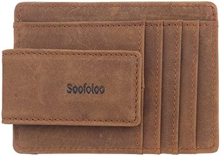 Genuine Leather Money Clip Powerful Magnetic Money Clips Minimalist Card Wallet ID Case ID Window with RFID blocking Stop Electronic Pickpocket (Carzyhorse Brown)