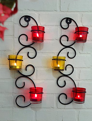 Tied Ribbons T-Light Holder /Wall Sconce Holder Pack Of 2(Black, Metal)