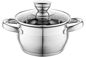 ‎FLORINA Florina Oliver 14 cm 1,3 L Edelstahltopf mit Glasdeckel | Für Induktion, Gas, Elektro, Ceran | Messskala innen | Spülmaschinengeeignet | Hitzebeständiger Deckel | Langlebig & robust