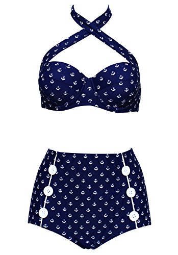 Damen Retro Badeanzug Bademode Bikini Set