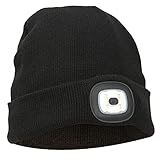 Thinsulate Warm Bright LED Lit Beanie Cap Unisex Hat with Rechargeable Front Facing Headlamp with 4 LEDs Shining with A 3 Metre Beam, Charges Via USB - Great for Cycling, Running, Camping, Car Repair