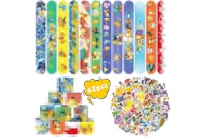 Acuiwer Slap Bracelet à Claquer 12 pcs Slap Bandes avec 50 pcs d'autocollants pour Enfants Anniversaire Remplisseurs Cadeau Parti Favors Filles Garçons (pk-12pcs+50sticker)