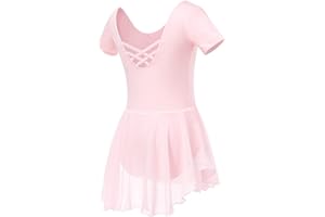 Soudittur Vestito Costume da Balletto Manica Corta Body Danza Classica Ginnastica Artistica Balletto Leotard con Chiffon Gonna per Bambina e Ragazze