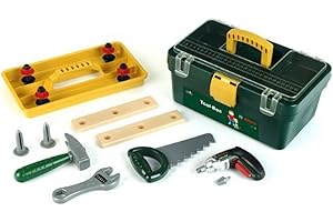 Theo Klein 8305 Cassetta degli Attrezzi Bosch I con Trapano Avvitatore a Batteria Ixolino Cordless e numerosi Accessori tra Cui Martello, Sega, Chiave Inglese I Dimensioni- 32 cm x 20,5 cm x 15 cm