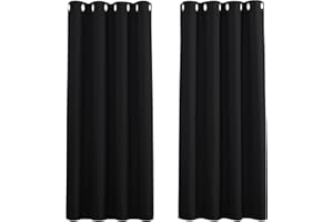PONY DANCE Zasłony termiczne zaciemniające - dekoracja czarna zasłona z oczkami, świecące ciepło, ochrona przed promieniowaniem UV, kuchnia i dom, szerokość 132 cm na wysokości 158 cm, czarna, 2 szt