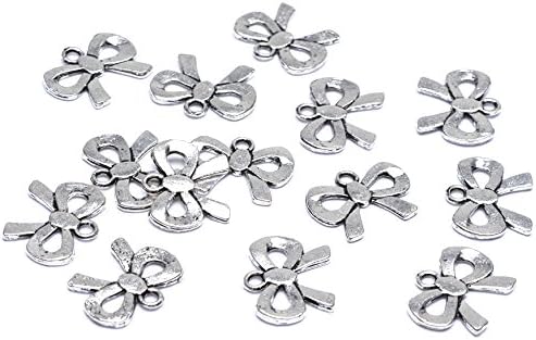 Beads Unlimited 18.5 x 12 mm Pendant Antique Silver Metal Bow, Pack of 50