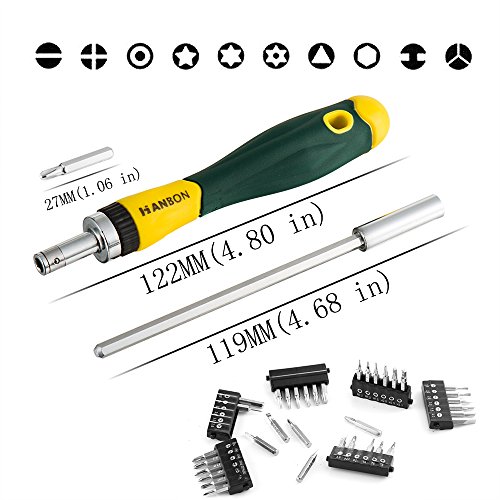 Schraubendreher Set 38 in 1 Tunuti Präzises Mini Werkzeug Schraubenzieher Satz mit Sperrrad am Ende Mit Zubehör und Verlängerungsstange Haushaltsreparatur für Handys, Tablets, Computers, Laptops und Elektronische Produkte - 5