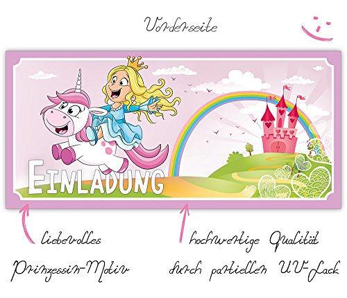 Prinzessin Einladungskarten mit Umschlägen (12er Set) zum Kindergeburtstag mit einem niedlichen, süßen Einhorn – Geburtstag-Einladungen für die Party bzw Feier in rosa und pink, ideal für Mädchen - 4