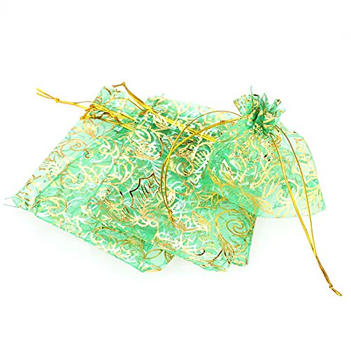 HooAMI 50 stück 10cmx12cm Grün Organzasäckchen Beutel Geschenk Schmuckbeutel Säckli - 3