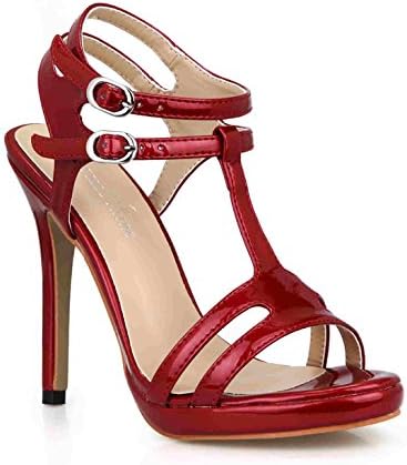 ZHZNVX Sandals women summer new mirror sexy interesting banquet women shoes T with high heels, 43, wine red