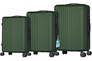 PROVITERA Set 3 Valigie Rigide in ABS, Valigia Rigida 38-59 - 90 Litri, Manico Telescopico, Ruote Easy Roll, Trolley Resistente e Leggero da Viaggio, Bagaglio a Mano (Verde)