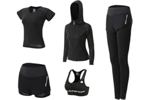 DJKTTMKW abbigliamento sportivo donna, 5 pezzi tute da ginnastica completo sportivo fitness donna tuta sportiva palestra jogging yoga gym