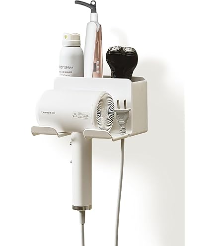 Support De Sèche-Cheveux, Support De Sèche-Cheveux En Aluminium Et Support De Lisseur Avec Rangement En ABS Et Rangement De Câbles, Support De Bain Multifonctionnel Pour Sèche-Cheveux, Lisseur, Plus