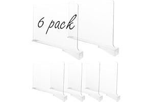 SENENQU 6 Pack Acrylic Shelf Dividers for Wardrobe, 8 x 12 Inch Clear Shelf Separators for Shelves, Transparent Closet Clothing Organizer for Bedroom Kitchen Office Storage