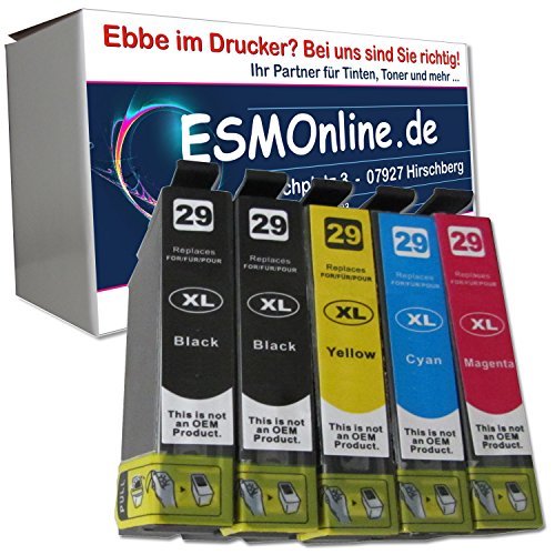 5 komp. XL Druckerpatronen für Epson 29 / Epson Expression Home XP-235 XP-245 XP-247 XP-332 XP-335 XP-342 XP-345 XP-342 XP-345 XP-442 XP-445 Epson 29XL 2 x schwarz 1 x blau 1 x rot 1 x gelb