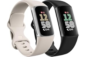 Msksjer 2 Pack Correas Compatible con Fitbit Charge 6/Fitbit Charge 5 Pulsera para Mujeres Hombres, Banda de Silicona Deportiva Suave para Fitbit Charge 6/Fitbit Charge 5, Negro/Starlight