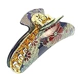 Women Gold Tone Teeth Spring Loaded Bath Hair Claw Clamp Royal Blue