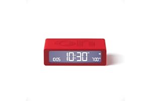 Lexon Flip Mini Réveil Matin de Voyage, Horloge numérique LED on/Off à luminosité réglable, Rechargeable et Tactile, idéal comme réveil de Chevet - Rouge