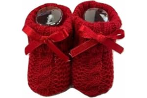 KAM LABELZ Newborn Baby Boys Girls 1 Pair Cute Acrylic Knitted Booties| Soft Cable knit With Ribbon Bow| 0-3 Months| One Size