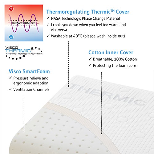 Seitenschläferkissen ACAMAR | orthopädisches & ergonomisches Nackenstützkissen | Viscoelastischer Schaum | Thermo Gesundheitskissen | Perfektes Visco Kopfkissen / 55 x 47 x 12 cm - 3
