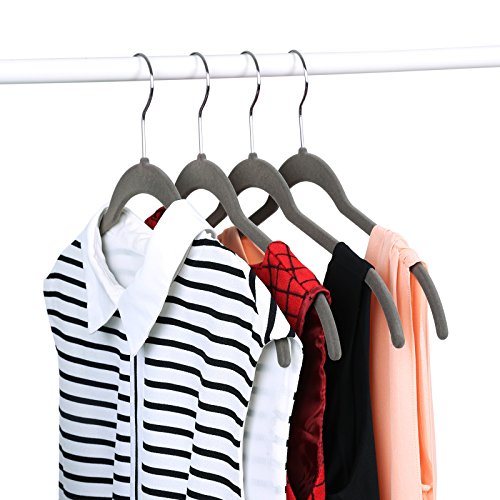 Songmics 20 Stück Samt Kleiderbügel mit rutschfeste Oberfläche dünn, für Kleid/Damen/Strap Tops, Grau CRF20F - 2