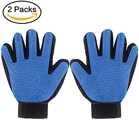 Pet Brush Glove,BUTEFO Pet Brush Dog Grooming Glove Brush Deshedding Glove for Gentle and Efficient Pet Grooming (Left+Right_Blue)