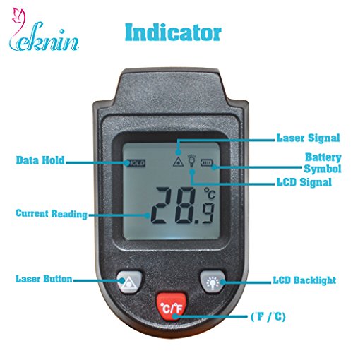 Infrarot Laser Thermometer Haushaltsthermometer Temperaturmessgerät – Leknin Digitalthermometer mit LCD Beleuchtung Messbereich -50°C bis +400°C - 3