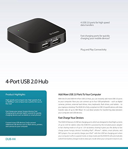 D-Link USB DUB-H4/E 2.0 4-Port Hub schwarz - 5