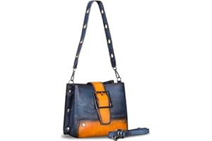 IVTG Genuine Leather Crossbody Bag for Women Vintage Shoulder Satchel with Convertible Double Straps