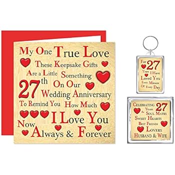 Our 27Th Wedding Anniversary Gift Set - Card, Keyring &Amp; Fridge Magnet Present - A Little ...