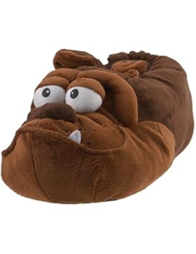 SAMs Plüsch Tierhausschuhe Hund Bulldogge Braun Schlappen Puschen Kuscheltier Hausschuhe kuschelig, TH-HGB-BB