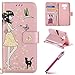 Produktbild LG G6 Case Flip,LG G6 Case mit Lanyard,Hpory Retro Handyhüllen Leder PU Luminous Woman and Cat Motif with Lanyard Bookstyle Klapphülle Case With Multi-Kredit Kartenfächer Wallet Flip Cover mit Magnetverschluss und Ständer Cover Case PU Leder Und Silikon Innenschale Anti-Staub Anti-Kratzer und Shockproof Telefon Tasche Handytasche Schutzhülle für LG G6 + 1 x Hpory Stylus-(Roségold)