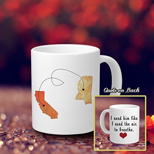 Custom Coffee Mug Long Distance Relationship Mug Gifts Motivational Coffee Mug with Sayings I Need Him Like I Need the Air to Breathe 11oz Personalized Coffee Mug Gift
