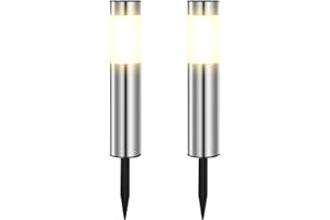 Heinstian Lampe Solaire Exterieur Jardin, En Acier Inoxydable Lumiere Solaire Exterieur LED éTanches IP65 Pour Le Patio, La Pelouse, Les Chemins Et Les Sentiers De La Cour De Blanc Chaud (2 Pièces)