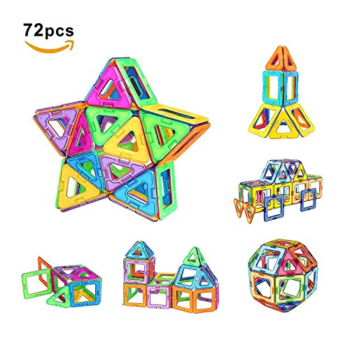 Preisvergleich Produktbild Magnetische BausteineAMZtronics Bauklötze Bausteine Konstruktionsbausteine Lernspielzeug 72 Stücke Perfekten Spielzeug mit Spaß und Geschenk für den Einsatz zu Hause, in Schulen, Picknick, Kindertagesstätten