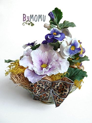 Flowers Cold Porcelain Miniature PANSIES Home Decor-Hand Made
