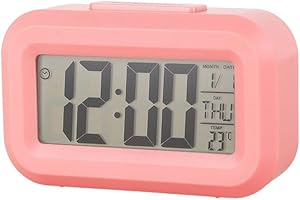 Entgoinggo Digital Alarm Clock LED Display With Date Temperature, Clock for Bedroom Desk Multifunctional LED Alarm Clock for Kids Girls Boys Teens Birthday Room Decor(for PINK)