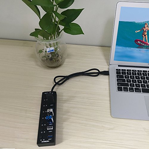 USB 3.0 Hub 7 port IMISON Extra Slim LED Kontrolllampe with On/off Switch High-speed Data Transfer USB Hub mit Ladeports 3.51.35 Power Jack [BC 1.2] [Black] - 7