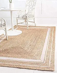 SANA Handloom Jute and Cotton Rug Runner Carpet for Living Room, Dining Room (2X6 FEET, Jute DESION W)