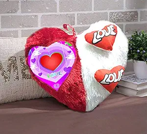 DreamVio Love Heart Shape Valentine Day Gift Fur Cushion,Plush Pillow for Gifting on Birthdays,Anniversaries Color - Red, White (Size- 17x17 inch) Shape 49