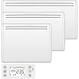 MYLEK Ceramic Panel Heater - Electric Radiator 1000W - Thermostat with Programmable Timer LCD Display - Wall Mounted Slim, IP24 Bathroom, LOT 20 Eco Energy Efficient (White 1KW)