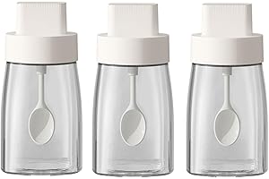 LOYUYU Cucina Vetro di Calcio di Sodio Vasi di Spezie Scatola Stagionata Set di 3, Disegno Retrattile di Combinazione del Cucchiaio e del Coperchio, Cappuccio Ermetico 230ml Bianco
