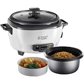 طباخ أرز راسل هوبز متوسط الحجم، ستانلس ستيل/أبيض، طلاء غير لاصق، آمن للاستخدام في غسالة الأطباق، 300 وات) 2