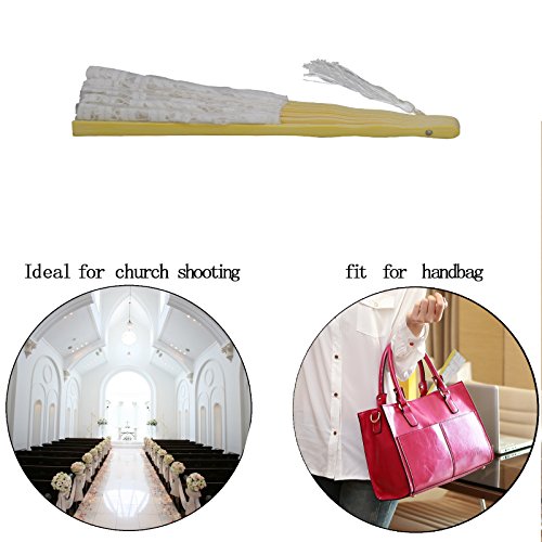 KAKOO Spitzenfächer Hand Fächer mit Buttenburg Spitze und Bambusgriff Gothic Design Für Hochzeit Kostume Tanzen Feste(Weiß) - 6